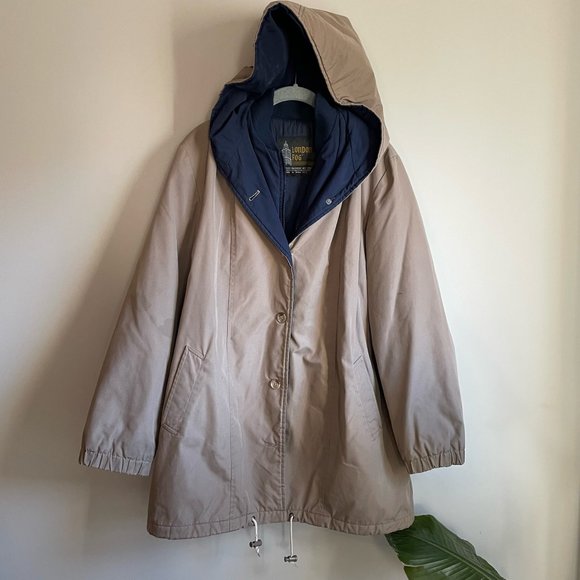 London Fog Jackets & Blazers - London Fog Taupe and Navy Hooded and Lined Winter Coat Size 16 Regular